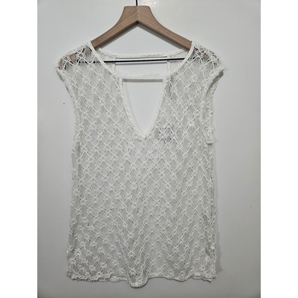 Josephine Resort White Crochet Lace Tank Top V-Neck Made in Maui Womens Med NWT